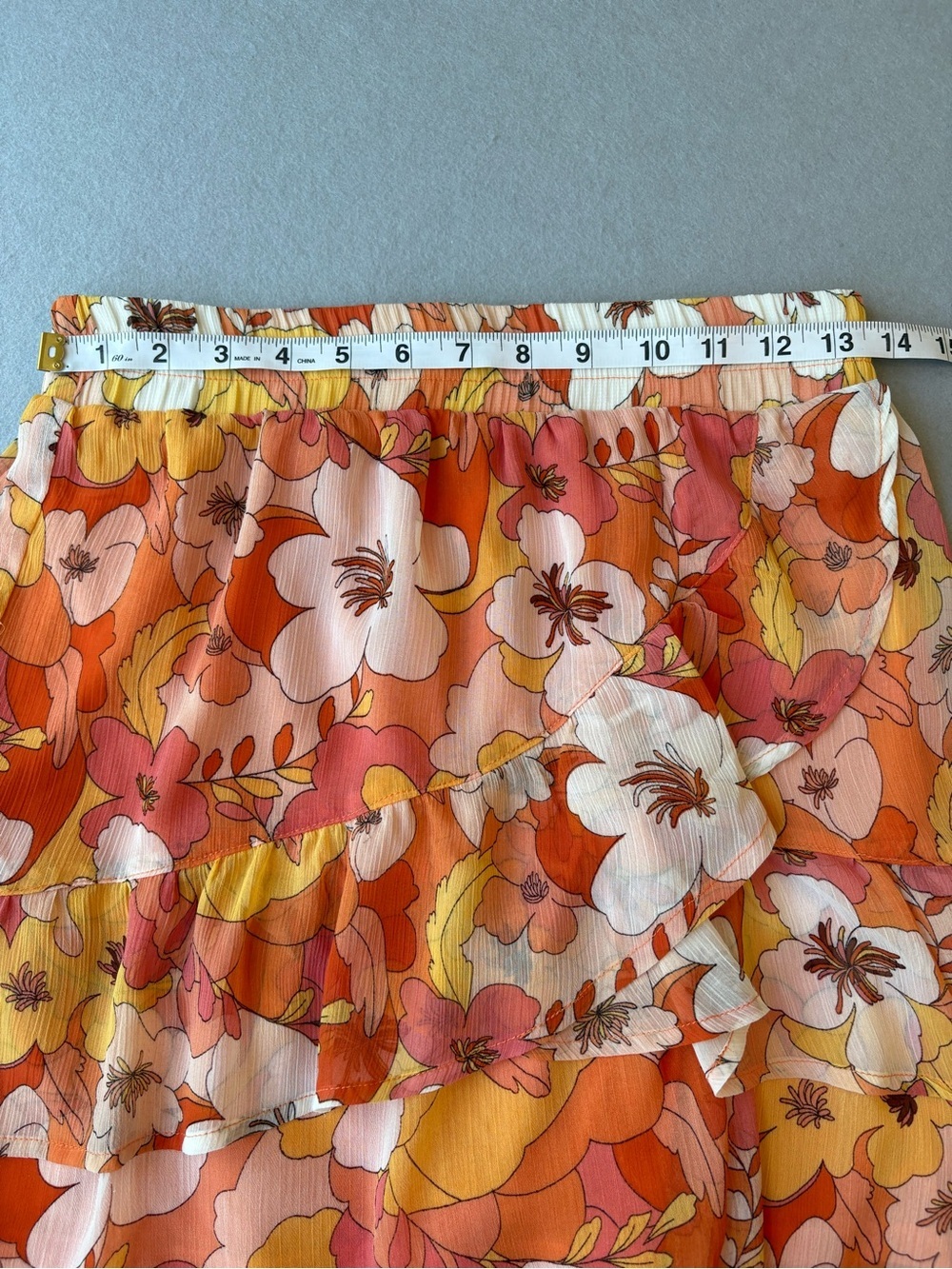 Autres Filles Floral Ruffle Tiered Mini Pull on Skirt - Orange Pink Yellow Sz S - Picture 6 of 8